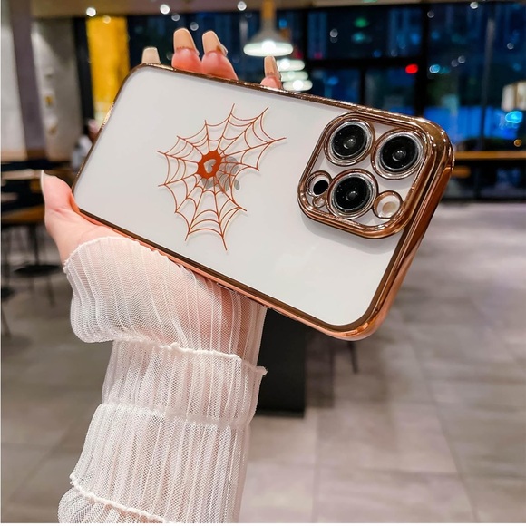 5for$10 Transparent iPhone 14 Pro Max Case Spider Web Gold Heart Soft Slim Case - Picture 6 of 9